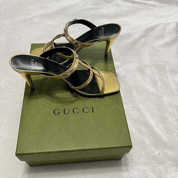 Gucci Women's Gold Strappy Heels - Picture 1 of 7